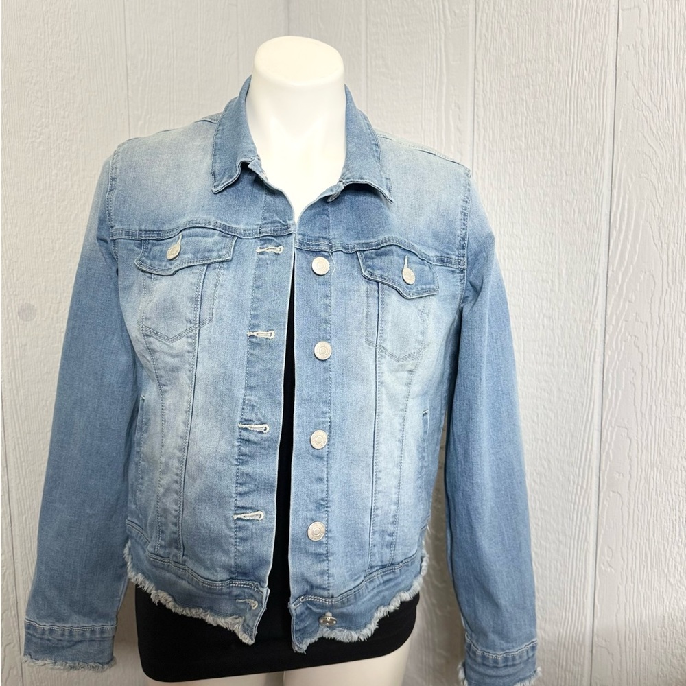 Nine West Jeans Women’s Denim Jacket – Hand-Painted Leopard Graphic – Size L